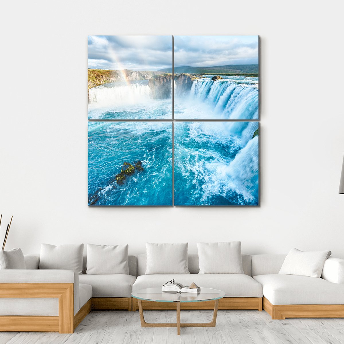 Beautiful Godafoss Waterfall Canvas Wall Art-4 Square-Gallery Wrap-17" x 17"-Tiaracle