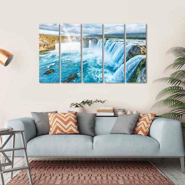 Beautiful Godafoss Waterfall Canvas Wall Art-5 Horizontal-Gallery Wrap-22" x 12"-Tiaracle