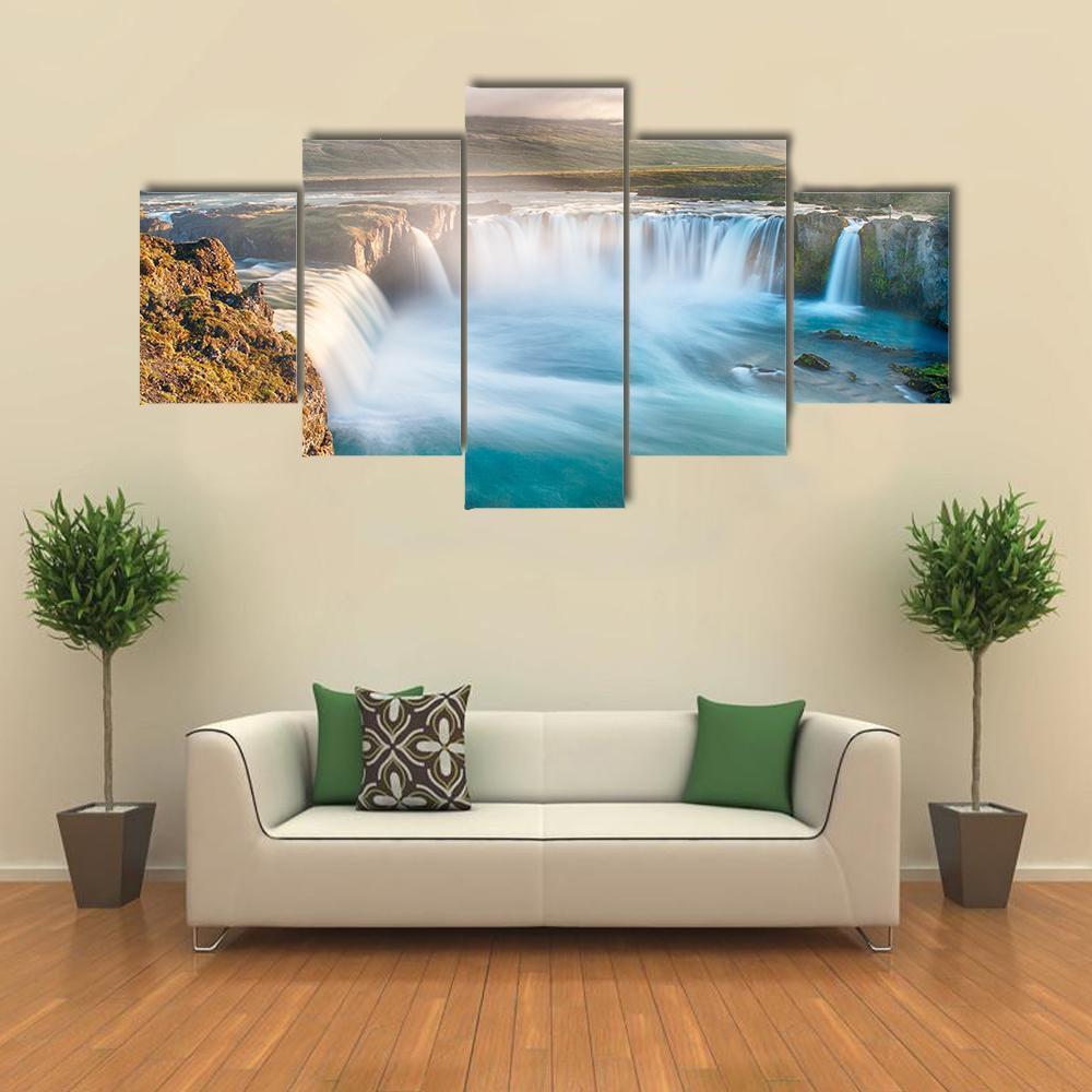 Godafoss Icelandic Waterfall Canvas Wall Art-5 Star-Gallery Wrap-62" x 32"-Tiaracle