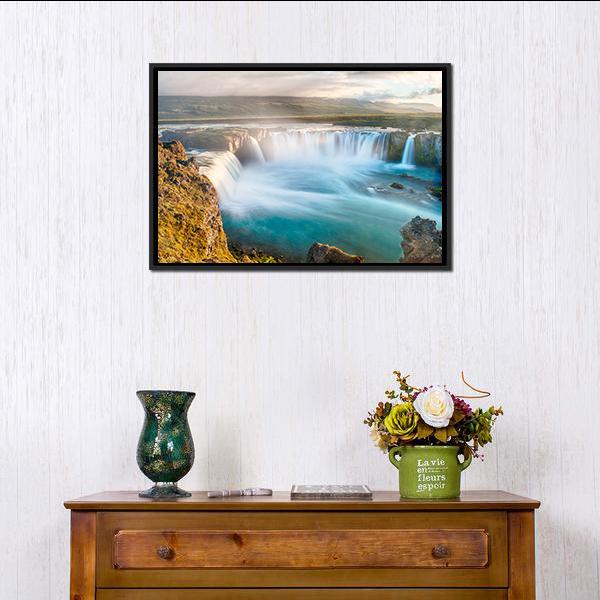 Godafoss Icelandic Waterfall Canvas Wall Art-1 Piece-Floating Frame-24" x 16"-Tiaracle