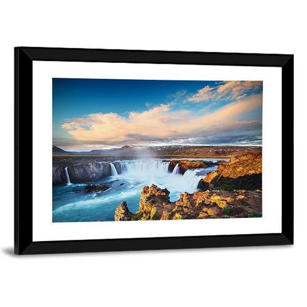 Godafoss Waterfall At Sunset Vertical Canvas Wall Art-3 Vertical-Gallery Wrap-12" x 25"-Tiaracle