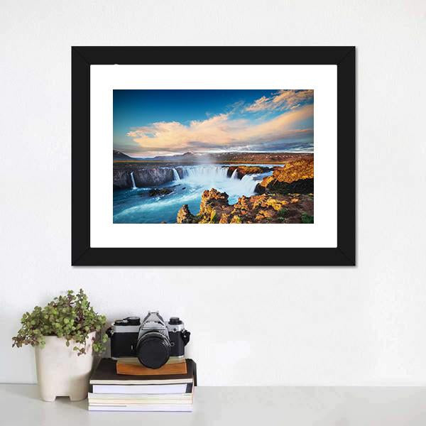 Godafoss Waterfall At Sunset Vertical Canvas Wall Art-3 Vertical-Gallery Wrap-12" x 25"-Tiaracle