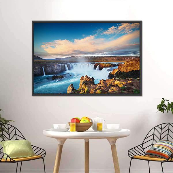 Godafoss Waterfall At Sunset Vertical Canvas Wall Art-3 Vertical-Gallery Wrap-12" x 25"-Tiaracle