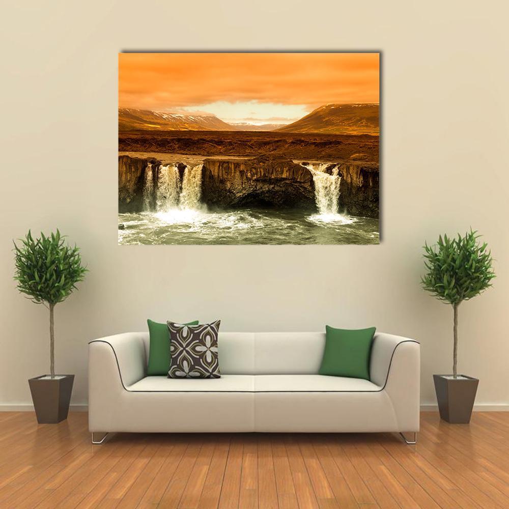 Godafoss Waterfall Canvas Wall Art-4 Horizontal-Gallery Wrap-34" x 24"-Tiaracle