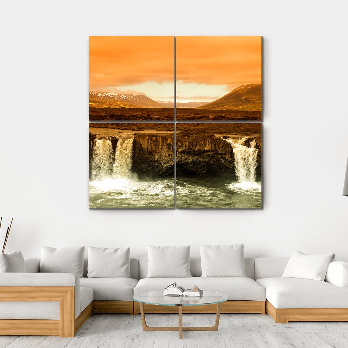Godafoss Waterfall Canvas Wall Art-4 Square-Gallery Wrap-17" x 17"-Tiaracle