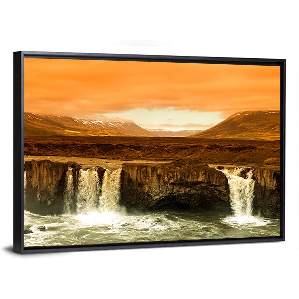 Godafoss Waterfall Canvas Wall Art-3 Horizontal-Gallery Wrap-25" x 16"-Tiaracle