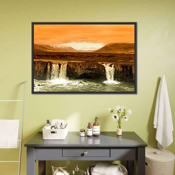 Godafoss Waterfall Canvas Wall Art-1 Piece-Floating Frame-24" x 16"-Tiaracle