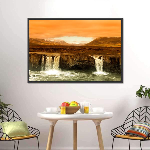 Godafoss Waterfall Canvas Wall Art-5 Horizontal-Gallery Wrap-22" x 12"-Tiaracle