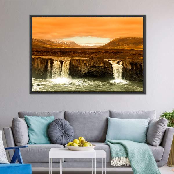 Godafoss Waterfall Canvas Wall Art-3 Horizontal-Gallery Wrap-25" x 16"-Tiaracle