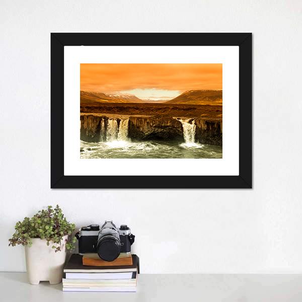 Godafoss Waterfall Canvas Wall Art-1 Piece-Framed Print-20" x 16"-Tiaracle
