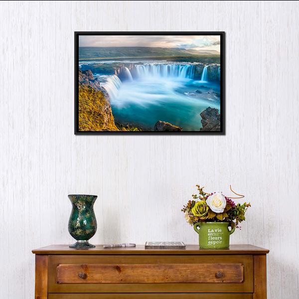 Godafoss Waterfall Iceland Canvas Wall Art-1 Piece-Floating Frame-24" x 16"-Tiaracle