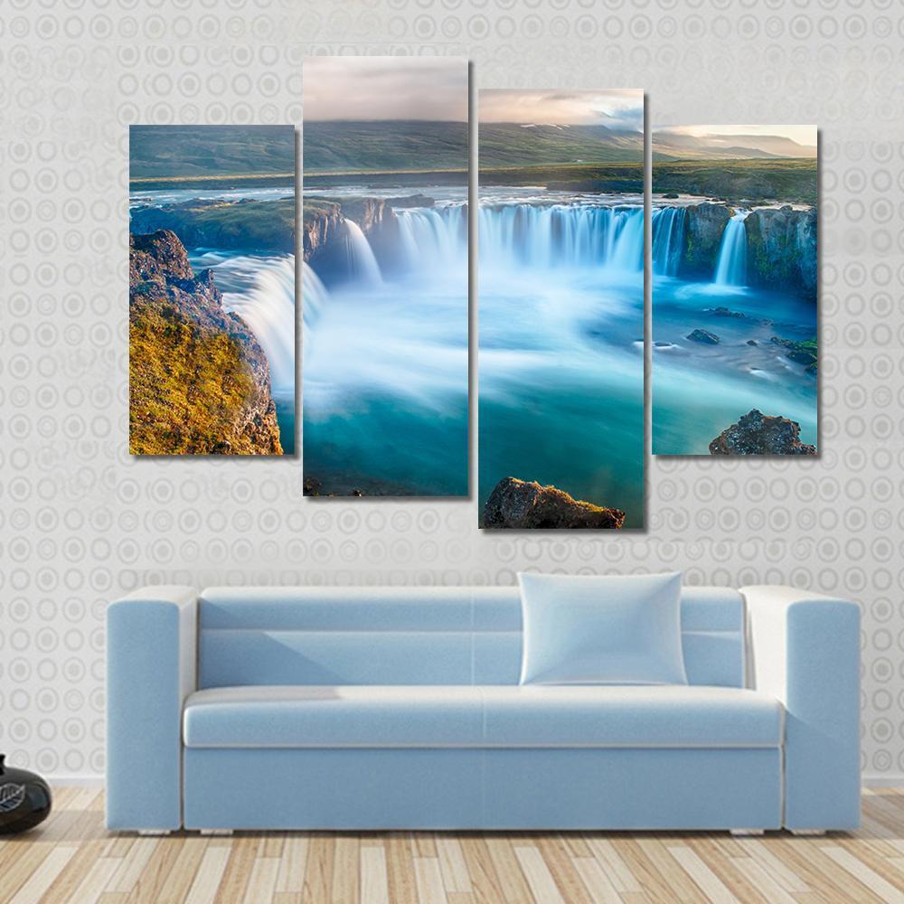 Godafoss Waterfall Iceland Canvas Wall Art-4 Pop-Gallery Wrap-50" x 32"-Tiaracle