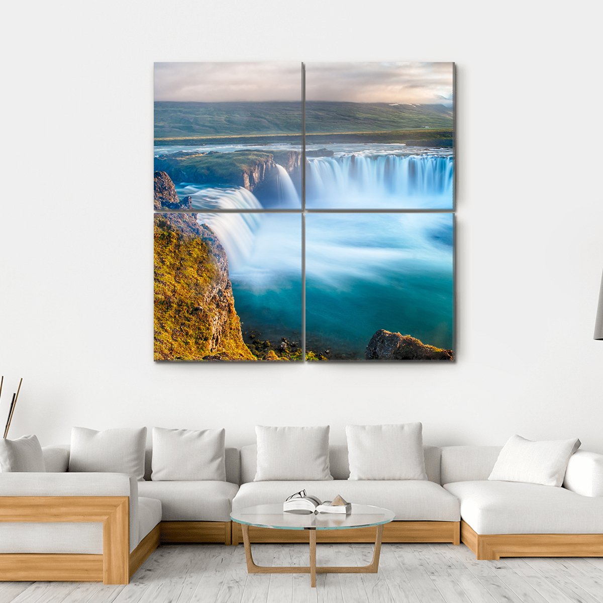 Godafoss Waterfall Iceland Canvas Wall Art-4 Square-Gallery Wrap-17" x 17"-Tiaracle
