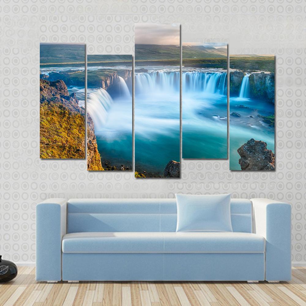 Godafoss Waterfall Iceland Canvas Wall Art-5 Pop-Gallery Wrap-47" x 32"-Tiaracle