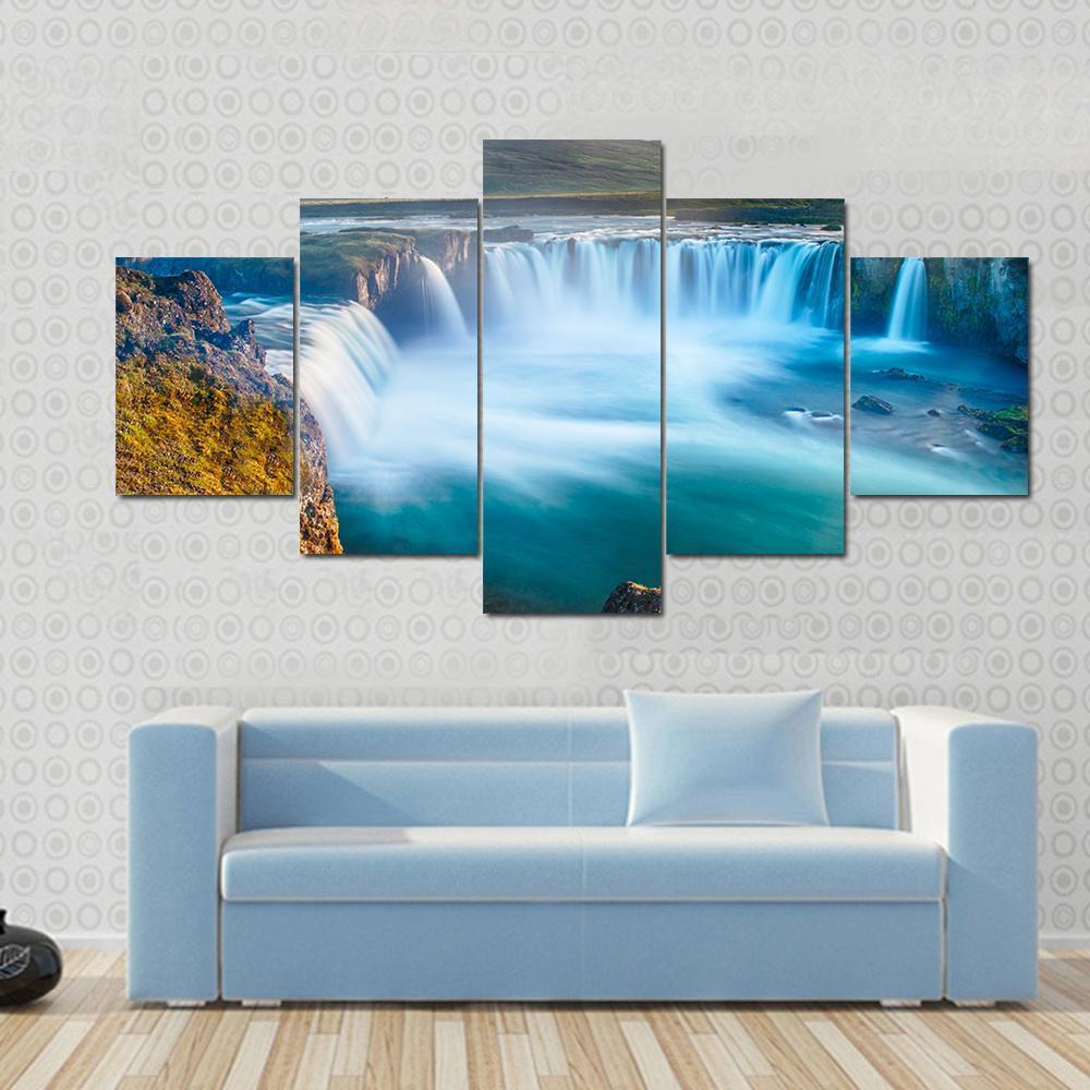 Godafoss Waterfall Iceland Canvas Wall Art-5 Star-Gallery Wrap-62" x 32"-Tiaracle