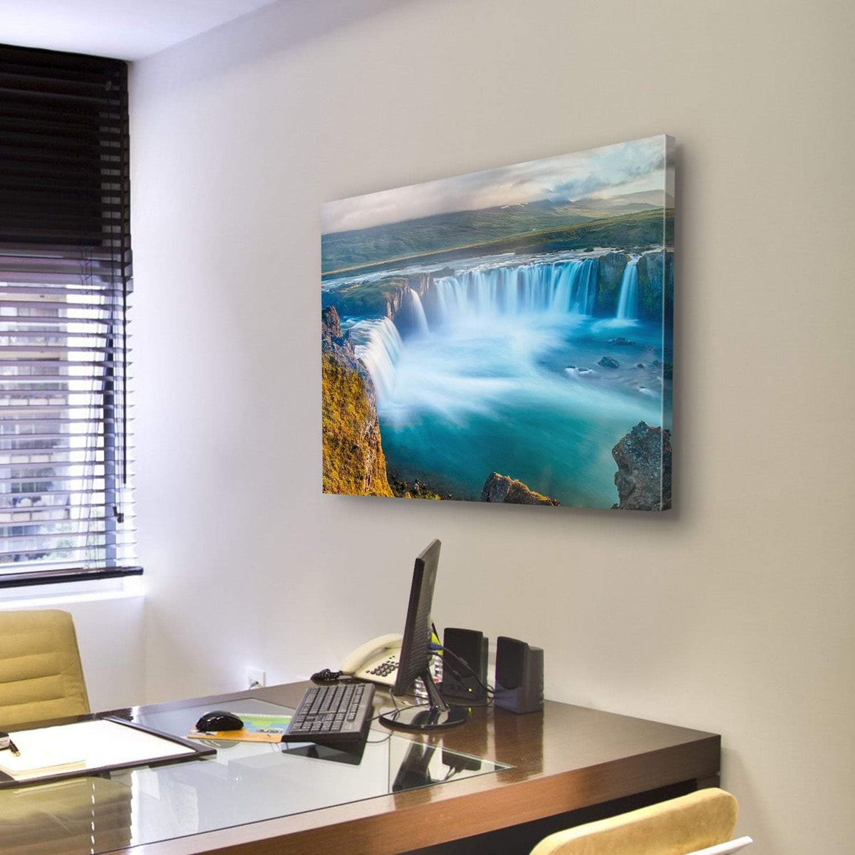 Godafoss Waterfall Iceland Canvas Wall Art-3 Horizontal-Gallery Wrap-25" x 16"-Tiaracle