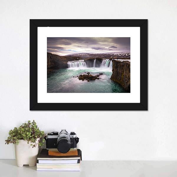 Godafoss Waterfall In Iceland Canvas Wall Art-1 Piece-Framed Print-20" x 16"-Tiaracle