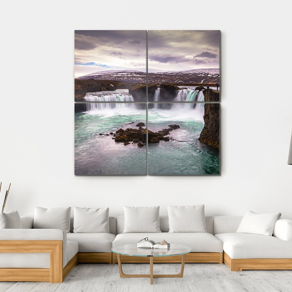 Godafoss Waterfall In Iceland Canvas Wall Art-4 Square-Gallery Wrap-17" x 17"-Tiaracle