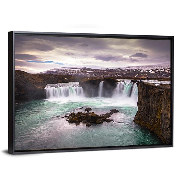 Godafoss Waterfall In Iceland Canvas Wall Art-3 Horizontal-Gallery Wrap-25" x 16"-Tiaracle