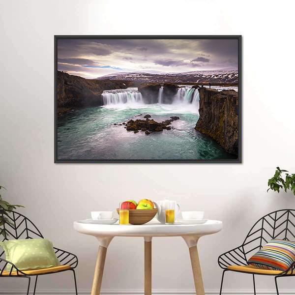 Godafoss Waterfall In Iceland Canvas Wall Art-3 Horizontal-Gallery Wrap-25" x 16"-Tiaracle