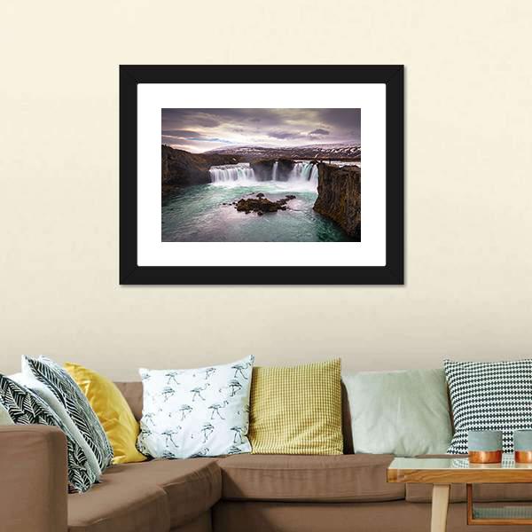 Godafoss Waterfall In Iceland Canvas Wall Art-3 Horizontal-Gallery Wrap-25" x 16"-Tiaracle