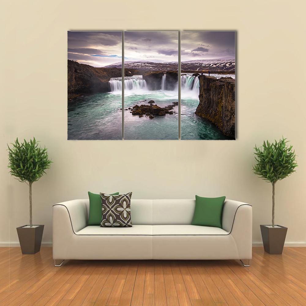 Godafoss Waterfall In Iceland Canvas Wall Art-3 Horizontal-Gallery Wrap-37" x 24"-Tiaracle