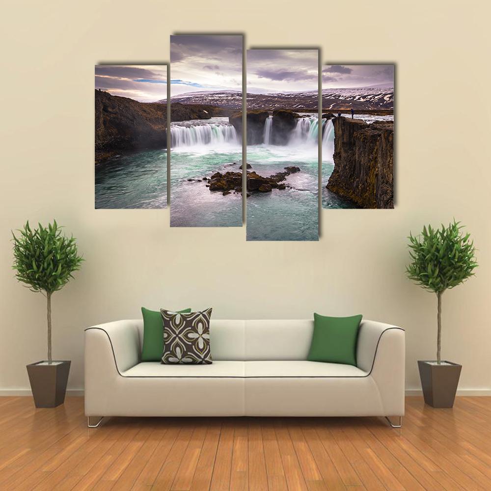 Godafoss Waterfall In Iceland Canvas Wall Art-4 Pop-Gallery Wrap-50" x 32"-Tiaracle