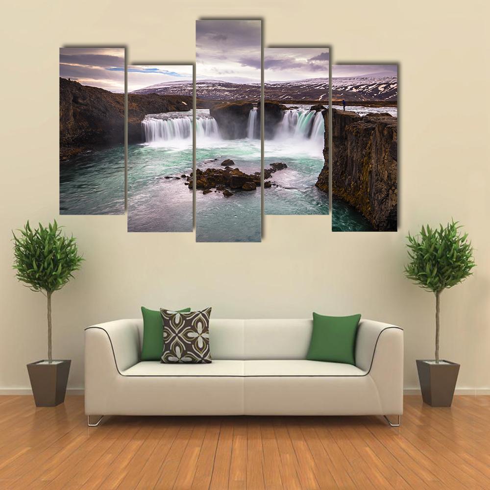 Godafoss Waterfall In Iceland Canvas Wall Art-5 Pop-Gallery Wrap-47&quot; x 32&quot;-Tiaracle