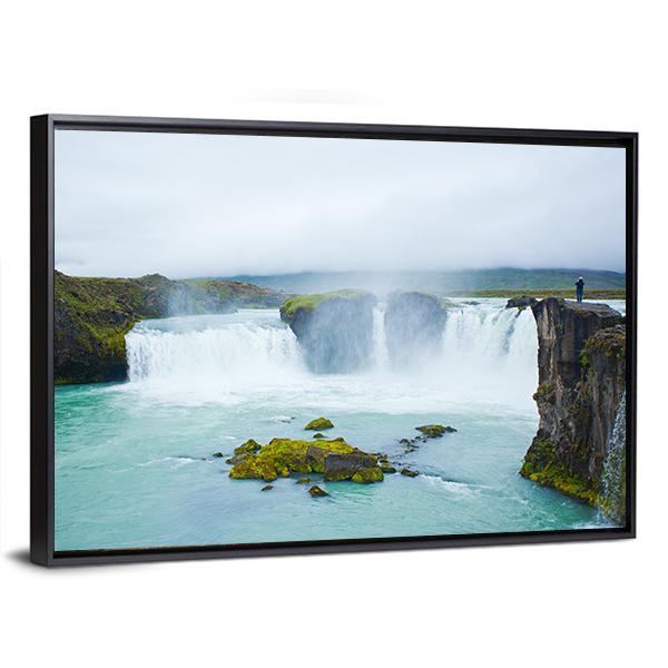 Godafoss Waterfall In Northern Iceland Canvas Wall Art-3 Horizontal-Gallery Wrap-25" x 16"-Tiaracle