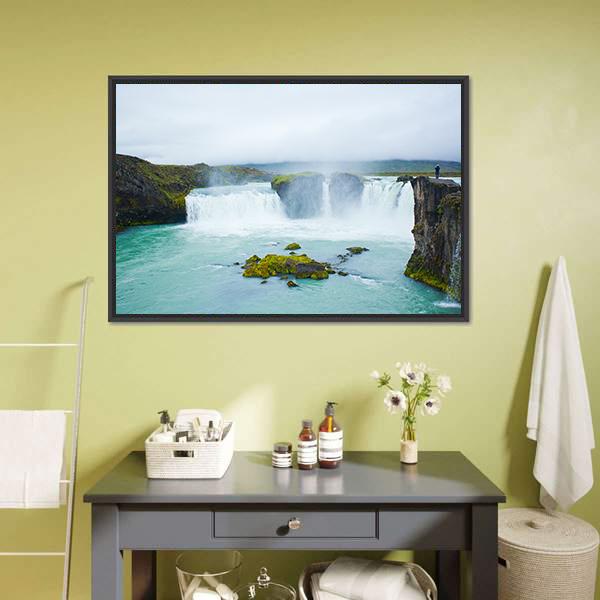 Godafoss Waterfall In Northern Iceland Canvas Wall Art-1 Piece-Floating Frame-24" x 16"-Tiaracle