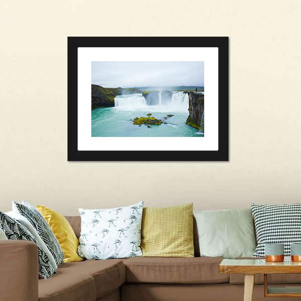 Godafoss Waterfall In Northern Iceland Canvas Wall Art-3 Horizontal-Gallery Wrap-25" x 16"-Tiaracle