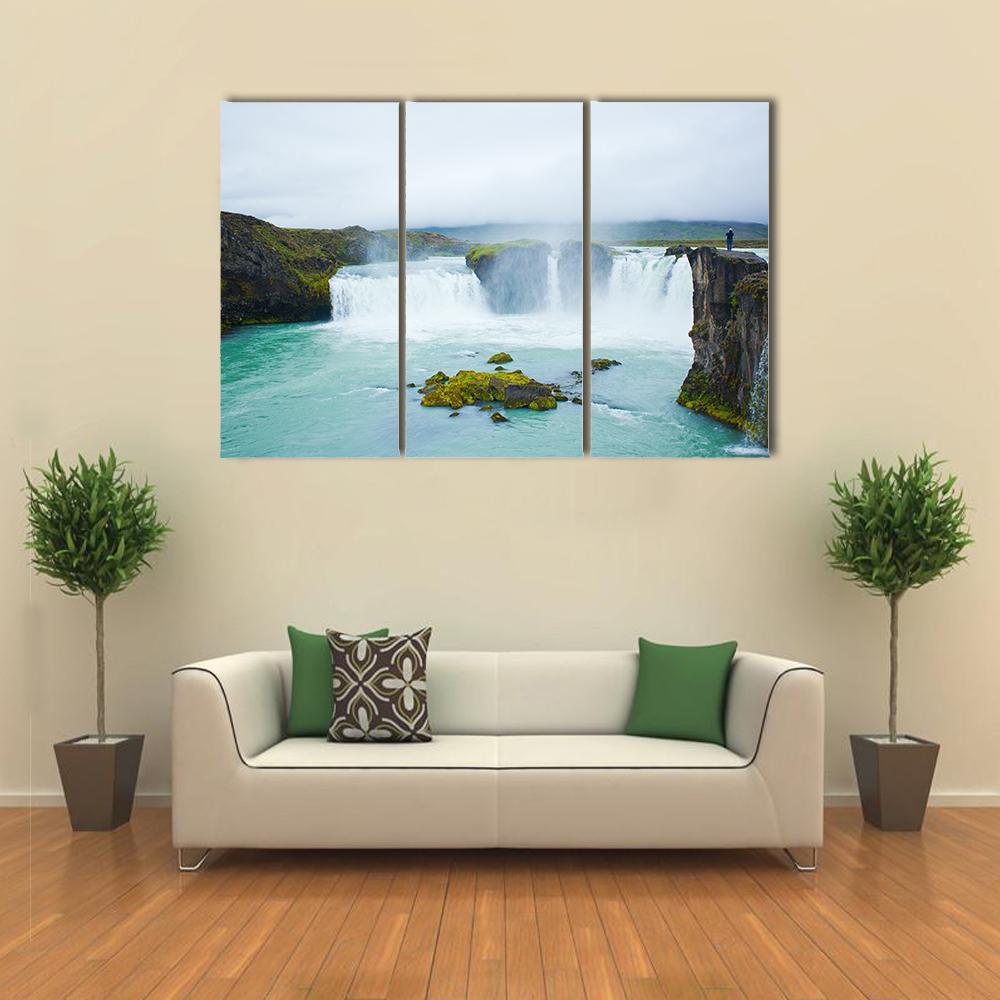Godafoss Waterfall In Northern Iceland Canvas Wall Art-3 Horizontal-Gallery Wrap-37" x 24"-Tiaracle