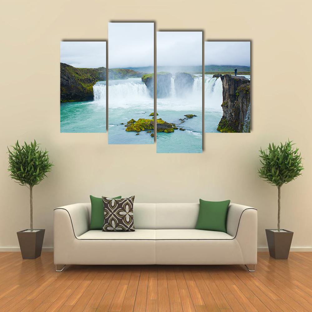 Godafoss Waterfall In Northern Iceland Canvas Wall Art-4 Pop-Gallery Wrap-50" x 32"-Tiaracle