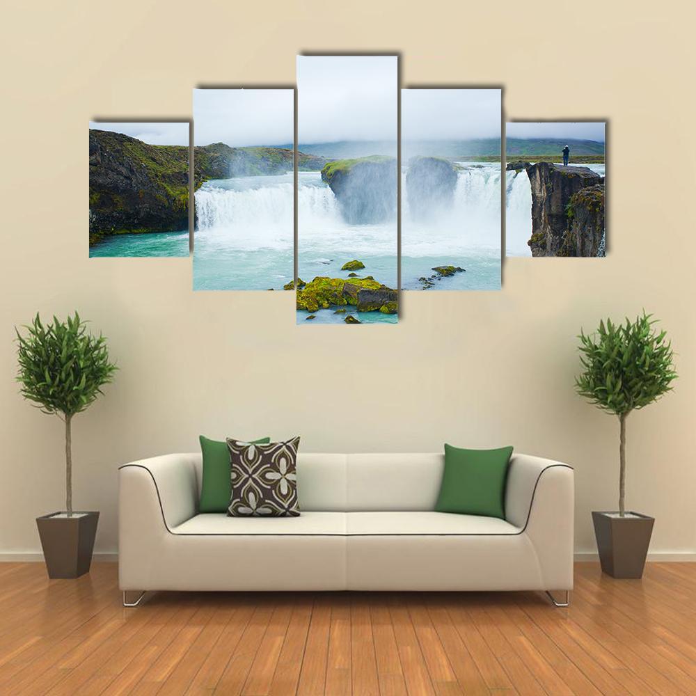 Godafoss Waterfall In Northern Iceland Canvas Wall Art-5 Pop-Gallery Wrap-47" x 32"-Tiaracle