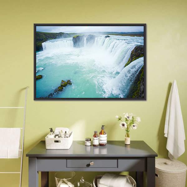 Godafoss Waterfall In The Northern Iceland Canvas Wall Art-1 Piece-Floating Frame-24&quot; x 16&quot;-Tiaracle