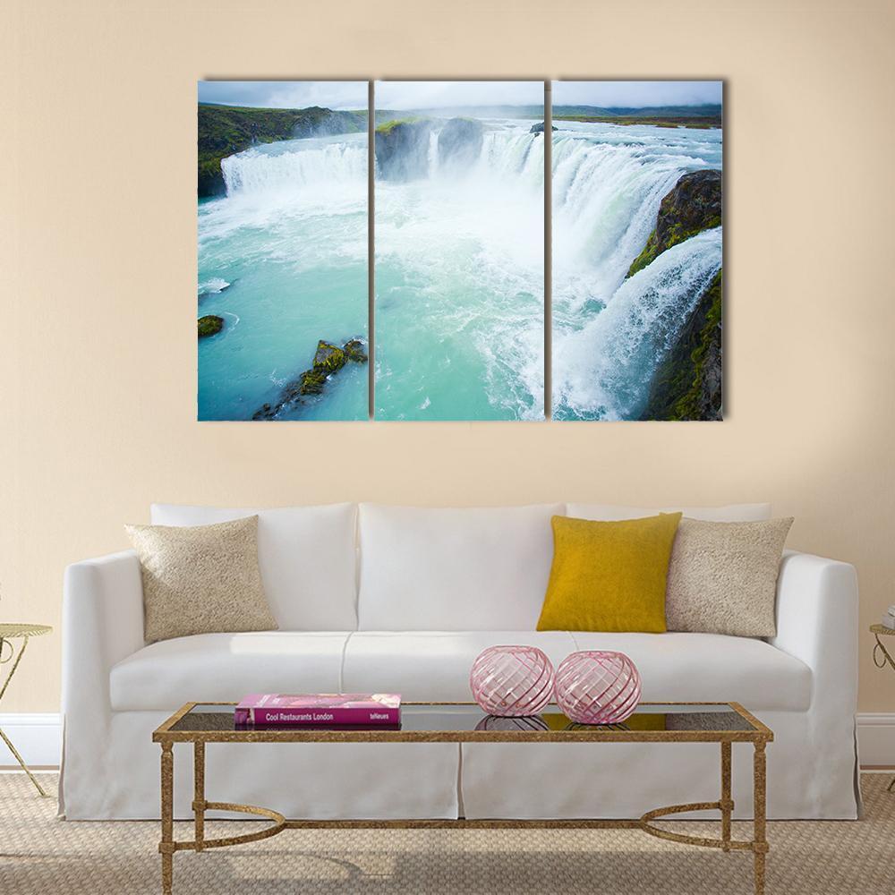 Godafoss Waterfall In The Northern Iceland Canvas Wall Art-3 Horizontal-Gallery Wrap-37" x 24"-Tiaracle