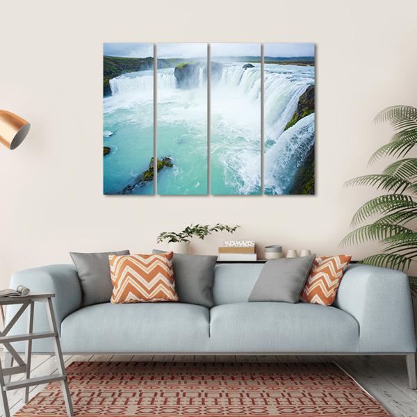 Godafoss Waterfall In The Northern Iceland Canvas Wall Art-4 Horizontal-Gallery Wrap-34" x 24"-Tiaracle