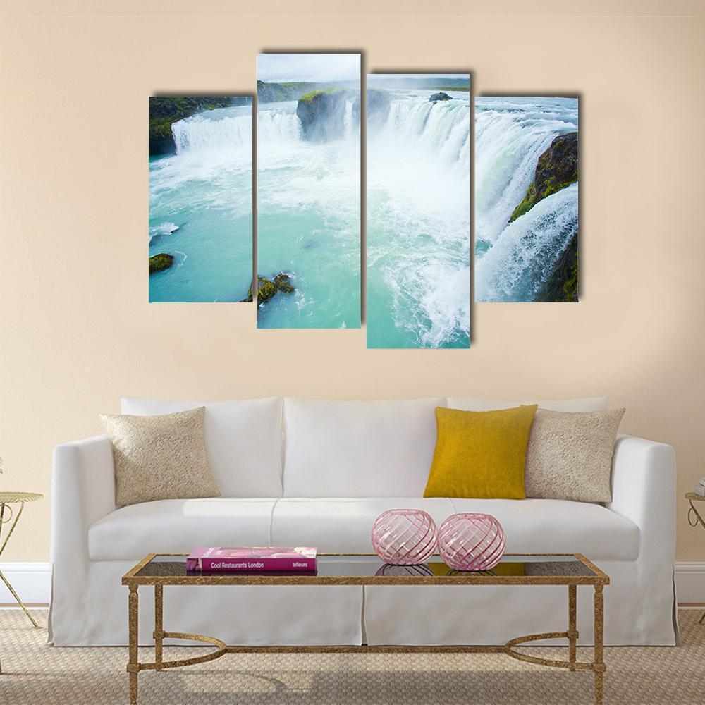 Godafoss Waterfall In The Northern Iceland Canvas Wall Art-4 Pop-Gallery Wrap-50" x 32"-Tiaracle