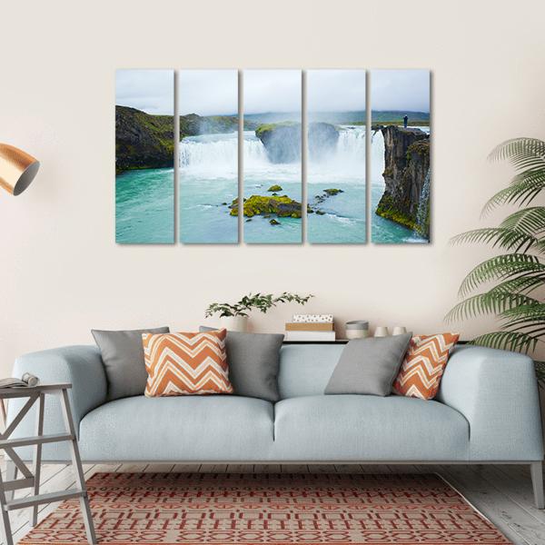 Godafoss Waterfall In Northern Iceland Canvas Wall Art-5 Horizontal-Gallery Wrap-22" x 12"-Tiaracle