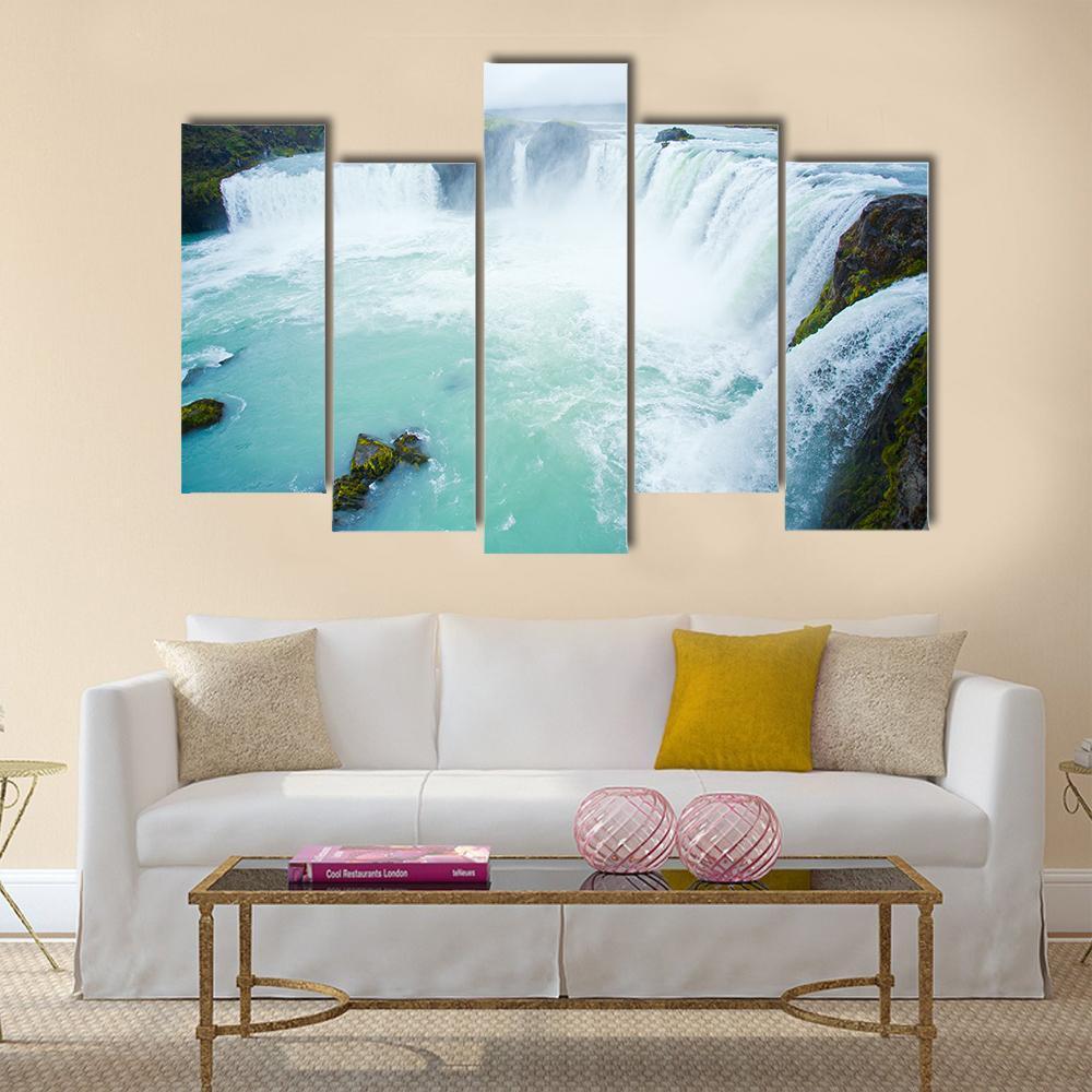 Godafoss Waterfall In The Northern Iceland Canvas Wall Art-5 Pop-Gallery Wrap-47" x 32"-Tiaracle