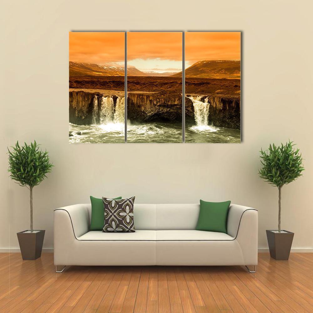 Godafoss Waterfall Canvas Wall Art-3 Horizontal-Gallery Wrap-37" x 24"-Tiaracle