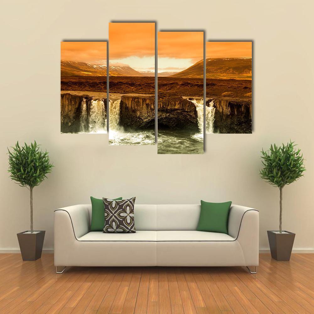 Godafoss Waterfall Canvas Wall Art-4 Pop-Gallery Wrap-50" x 32"-Tiaracle