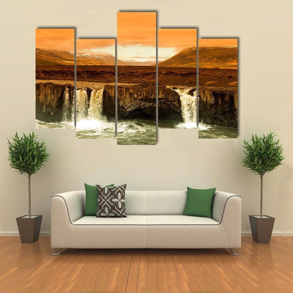 Godafoss Waterfall Canvas Wall Art-5 Pop-Gallery Wrap-47" x 32"-Tiaracle