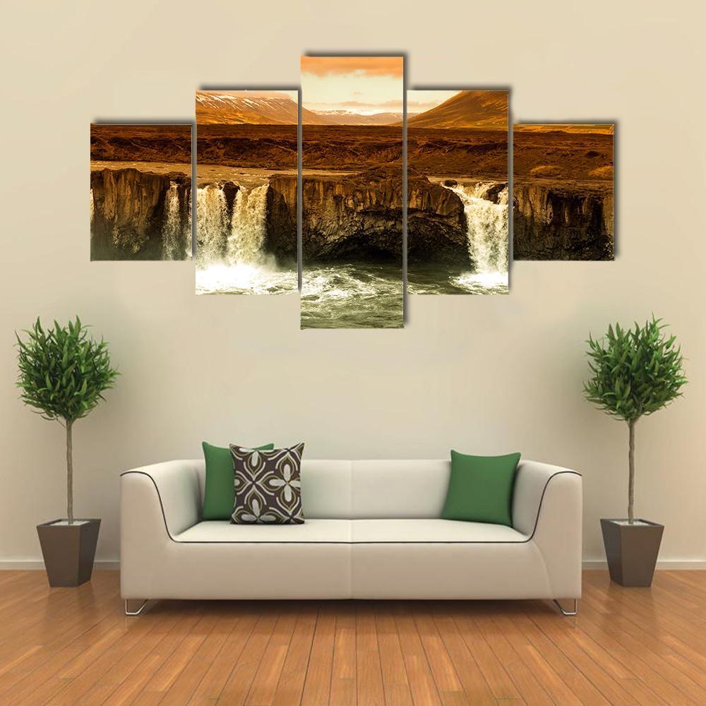 Godafoss Waterfall Canvas Wall Art-5 Star-Gallery Wrap-62" x 32"-Tiaracle