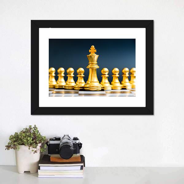 Gold Chess Pieces Canvas Wall Art-1 Piece-Framed Print-20" x 16"-Tiaracle
