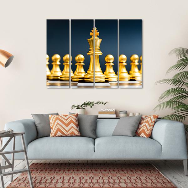 Gold Chess Pieces Canvas Wall Art-4 Horizontal-Gallery Wrap-34" x 24"-Tiaracle