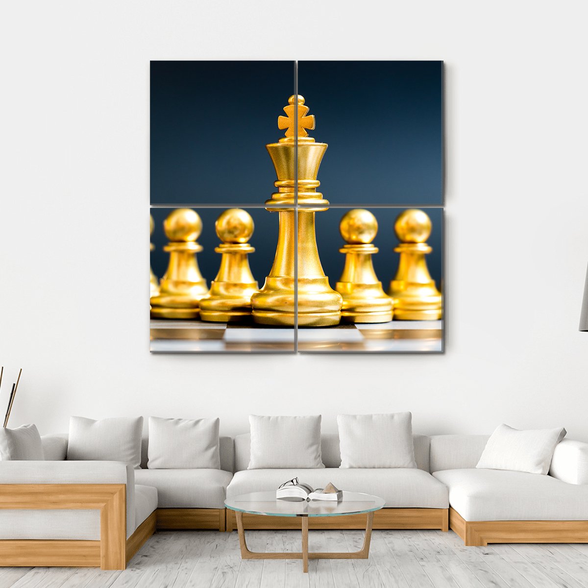 Gold Chess Pieces Canvas Wall Art-4 Square-Gallery Wrap-17" x 17"-Tiaracle