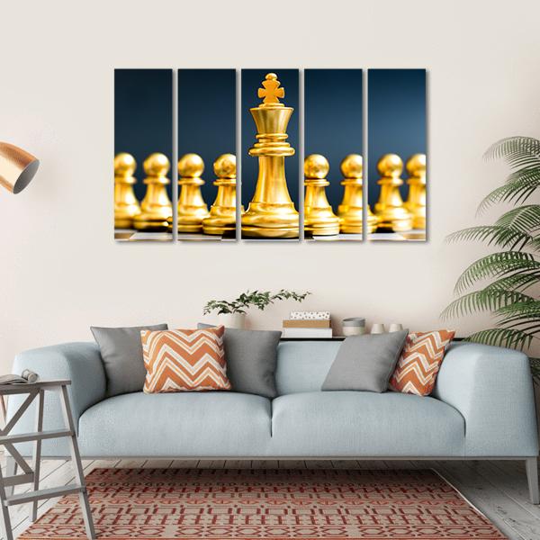 Gold Chess Pieces Canvas Wall Art-5 Horizontal-Gallery Wrap-22" x 12"-Tiaracle