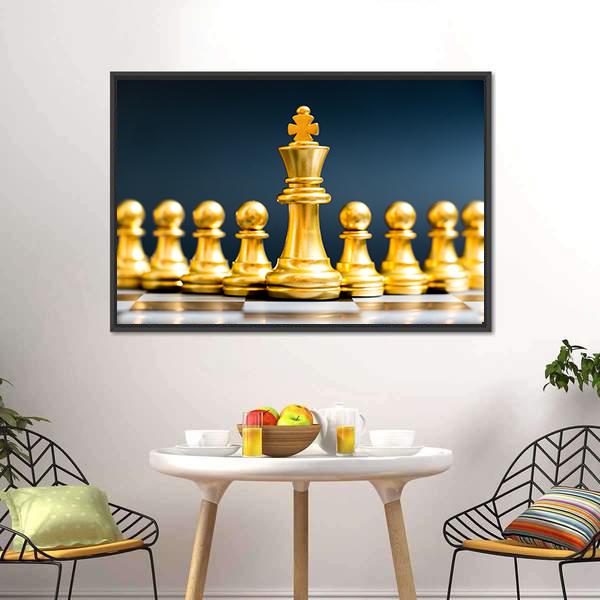 Gold Chess Pieces Canvas Wall Art-5 Horizontal-Gallery Wrap-22" x 12"-Tiaracle