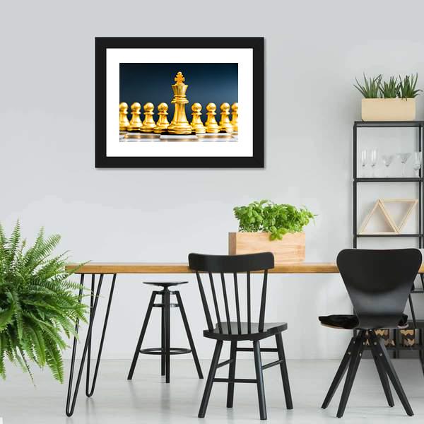 Gold Chess Pieces Canvas Wall Art-5 Horizontal-Gallery Wrap-22" x 12"-Tiaracle